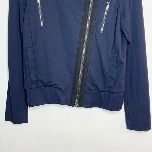 CAbi Moto Chance Jacket Women's Size Small Navy Blue Asymmetrical Zipper - Picture 5 of 8